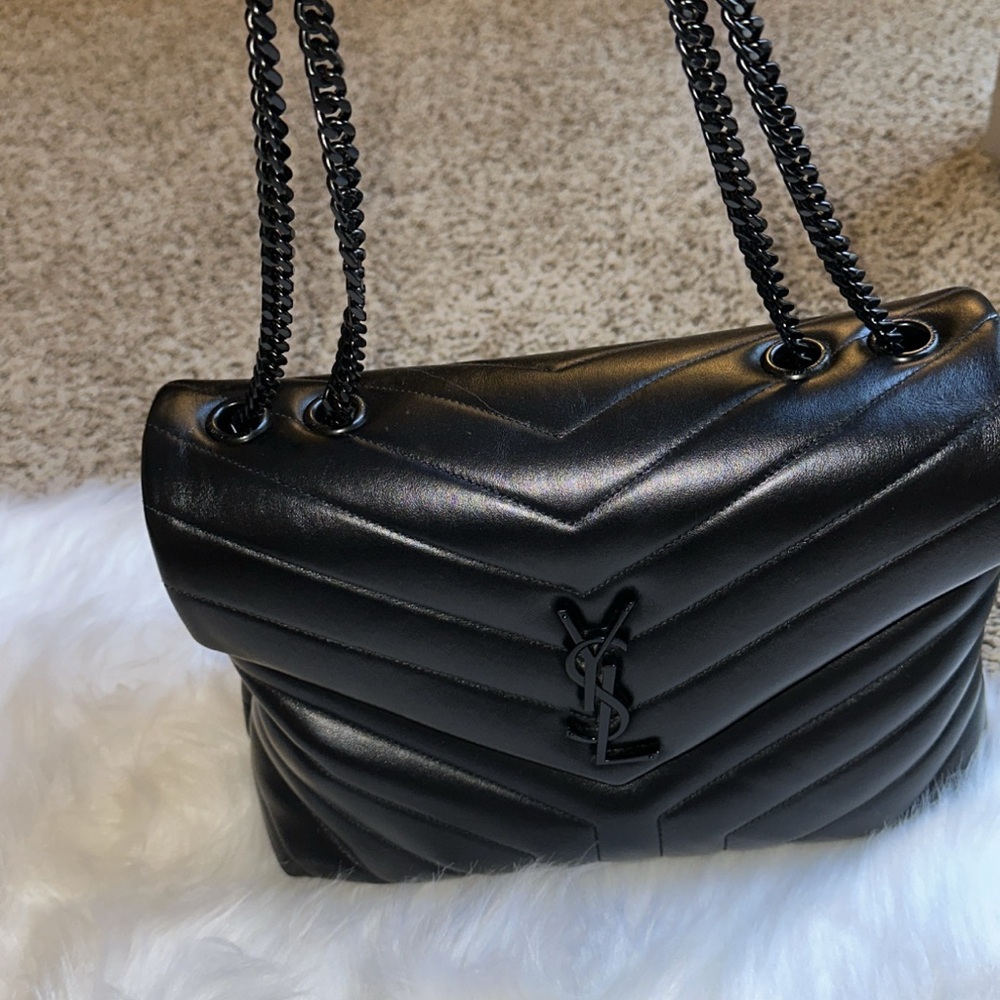 Yves Saint Laurent Black Chevron Shoulder Bag